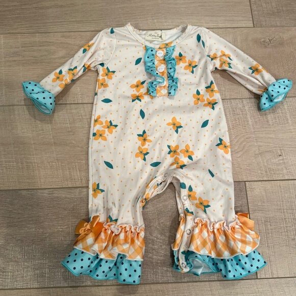 MARIE NICOLE GREEN AND ORANGE GIRLS ONE PIECE OUTFIT 3-6 MONTH - Picture 1 of 5